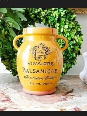 Vintage Yellow and Terracotta Vinaigre Balsamique vase